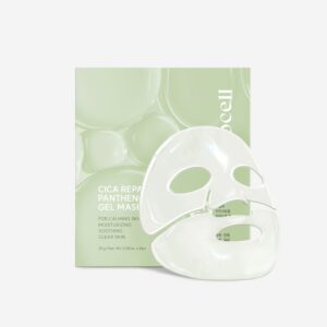 Sachet vert du Cica Repair Panthenol Gel Mask AROCELL accompagné du masque hydrogel