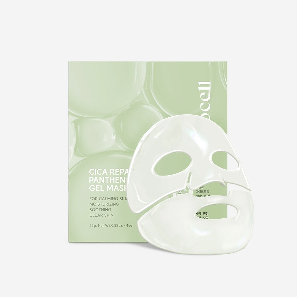 Sachet vert du Cica Repair Panthenol Gel Mask AROCELL accompagné du masque hydrogel