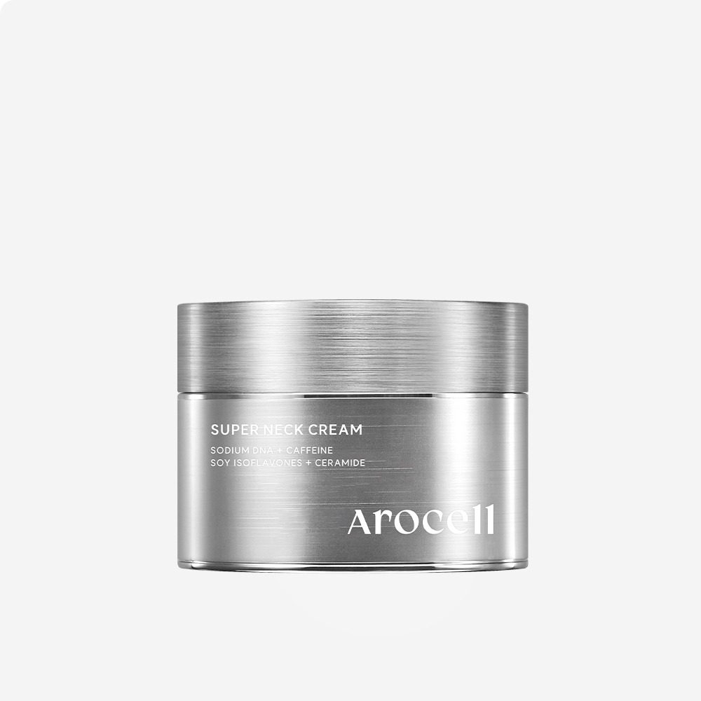 Pot argenté de la Super Neck Cream AROCELL, vue de face
