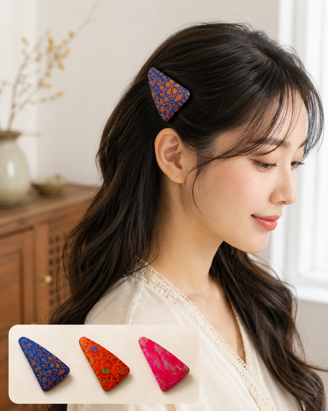 Barrette triangulaire en tissu traditionnel coréen — HUMHUM – Image 2