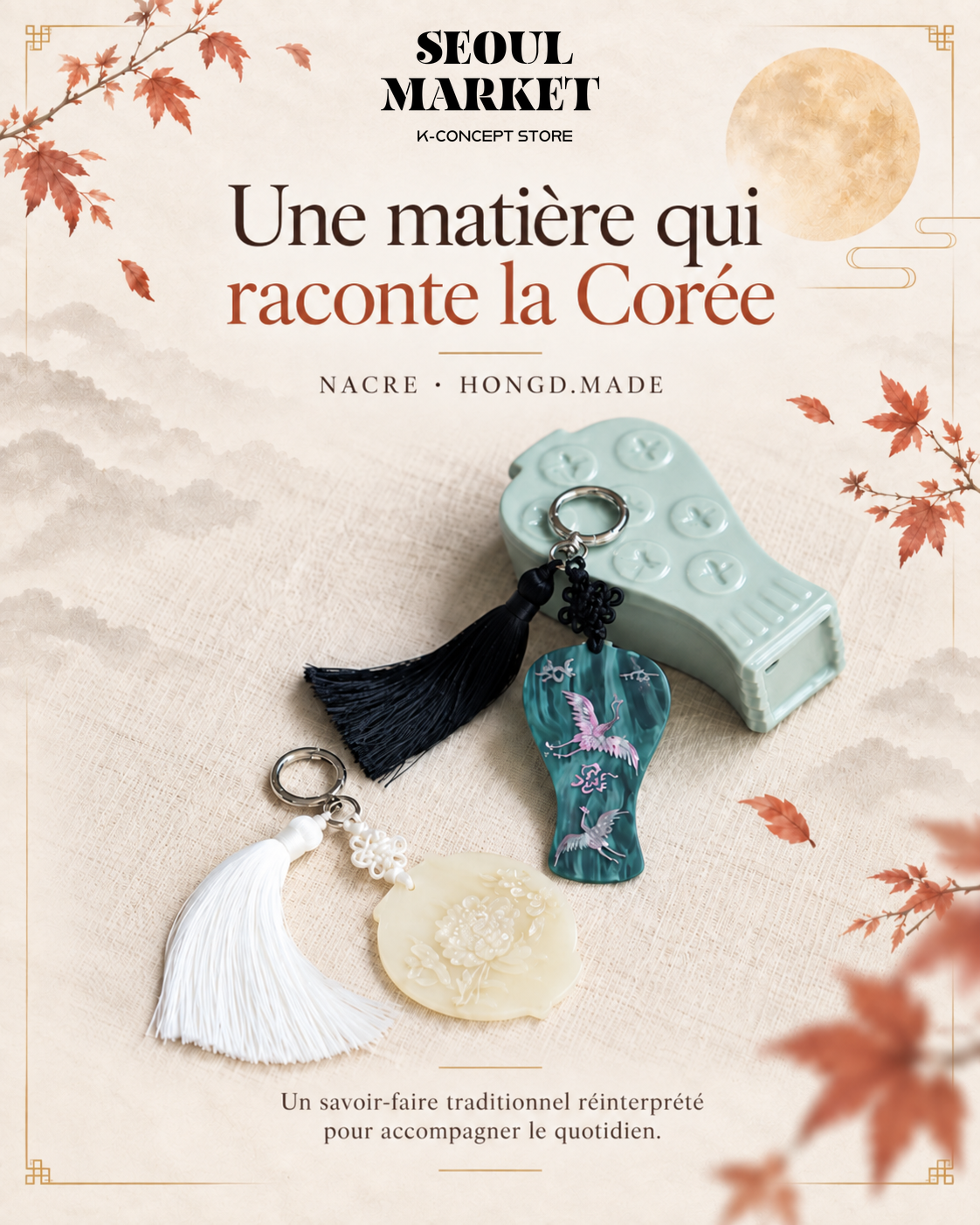 Porte-clés en nacre Hongd.made Baekja et Cheongja